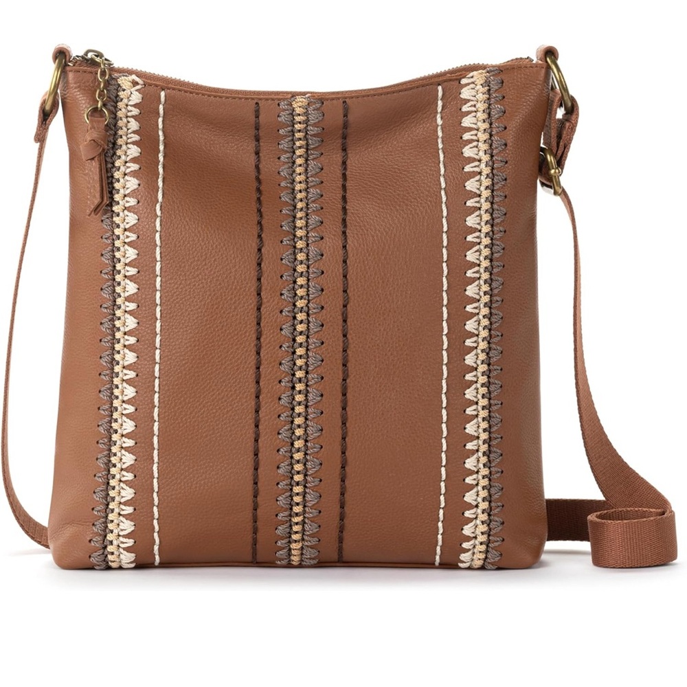The Sak Brown Leather Crossbody Bag with Contrast Stitching